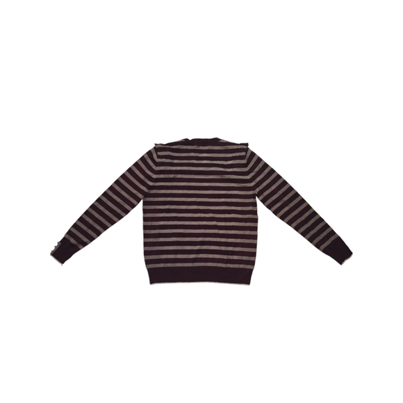 Women's Chee-cho Ruffle Ribbed Sweater Burgundy Gray Striped SZ L - Picture 4 of 5